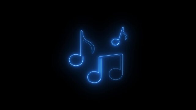 Glowing neon effect music icon. Music note neon purple color of illustration. Neon music note icon. Glowing neon note sign, motion animate 4k video.