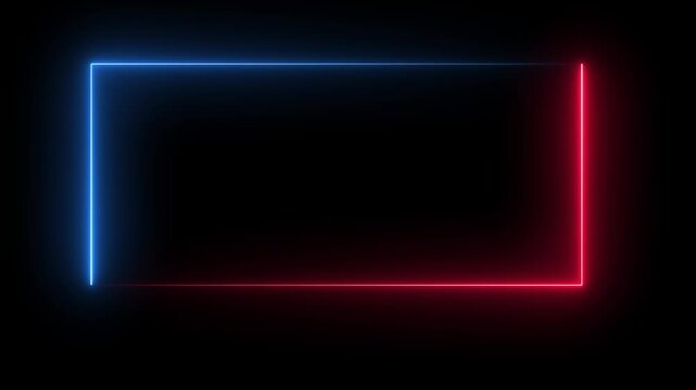 Square rectangle picture frame with two tone neon color  with the effect of electric flashes color 4K video motion graphic isolated on transparent background.  