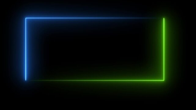Square rectangle picture frame with two tone neon color  with the effect of electric flashes color 4K video motion graphic isolated on transparent background.  