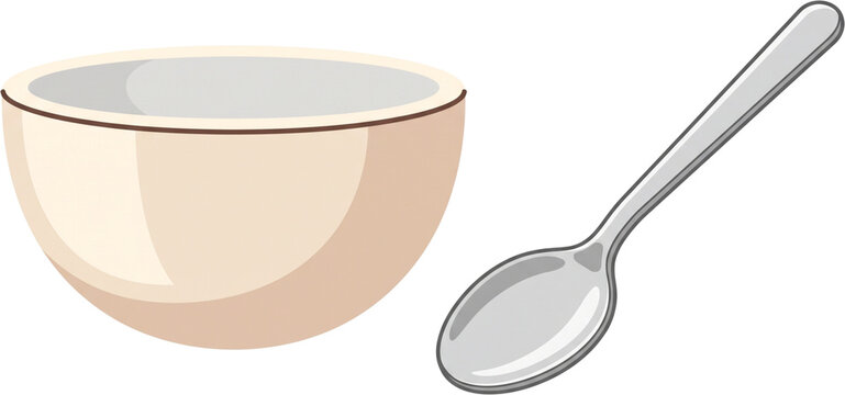 Empty ceramic bowl and spoon for porridge vector illustration