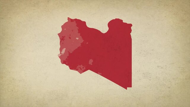 Animated Appearing LIBYA Map Isolated on Vintage Background