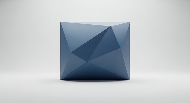 Abstract Blue Geometric Cube on White Background.