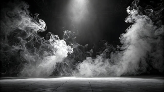 Dramatic high-contrast smoke explosion effect with intense light flare in monochromatic composition
