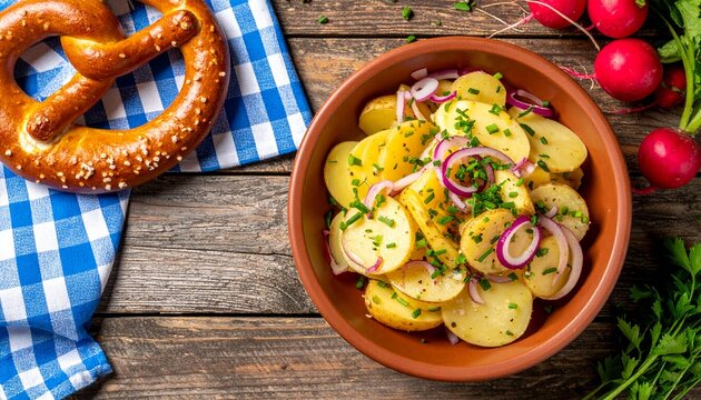 Kartoffelsalat Radieschen Gurke Zwiebeln Oktoberfest bayerische K&uuml;che
