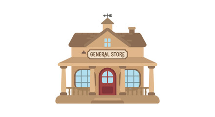 Obraz premium A quaint general store building is depicted in a flat vector illustration with a white background