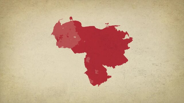 Animated Appearing VENEZUELA Map Isolated on Vintage Background