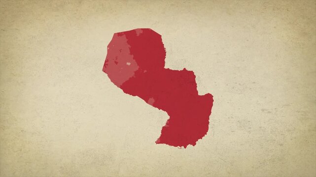 Animated Appearing PARAGUAY Map Isolated on Vintage Background