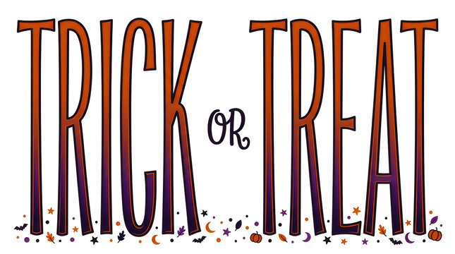 Decorative trick or treat text design with a spooky vintage style isolated on white background surface