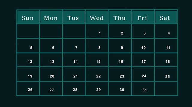 
Calendar animation of the 04 th day of the month on a black background. Date animation with calender. Cyan color Calendar with date animatio