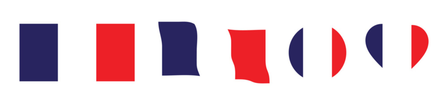 French Flag Icon Set in Various Shapes