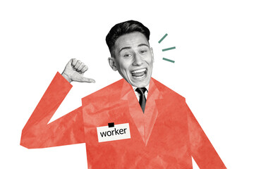 Composite photo collage of happy man worker wear special uniform badge vacancy employment business...