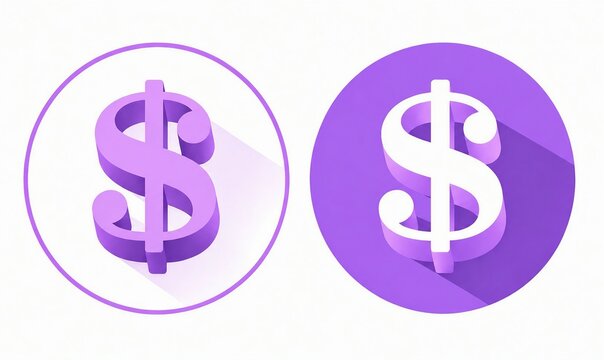 3d dollar sign symbol on purple circular background