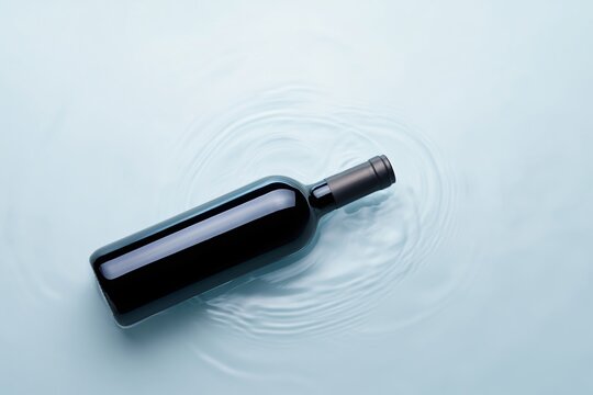 Aerial perspective of a wine bottle submerged in water showcasing the entire bottle clearly