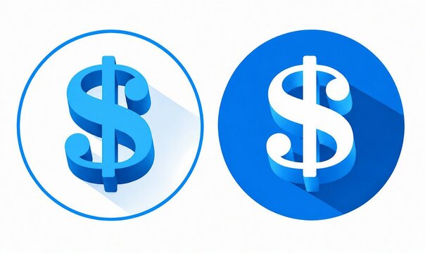 3d dollar sign symbol on blue circular background