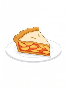 Slice of Pie Flat Design Vector Illustration on White Plate, Dessert Food Icon