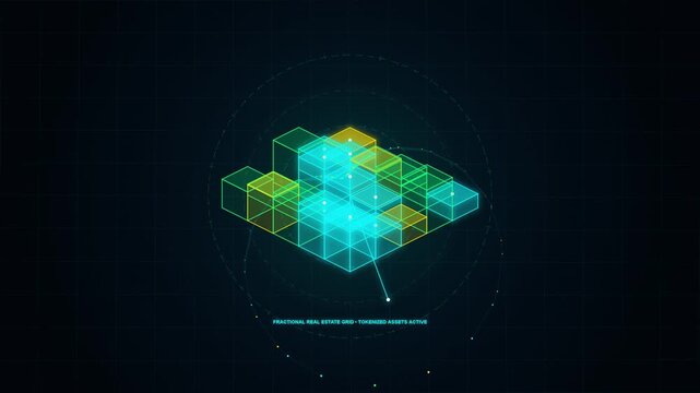 Abstract Digital Real Estate Grid With Glowing Tokenized Asset Cubes
