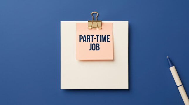 Part time job search concept with sticky note and pen