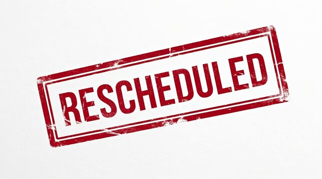 Bold red RESCHEDULED stamp graphic used as an official notice for rescheduled events.