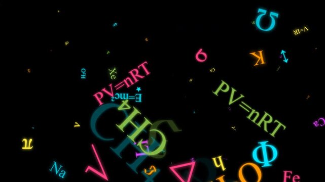 Floating science formulas and math symbols
