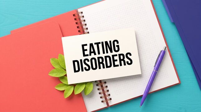 Eating disorder awareness concept with notebooks and pen