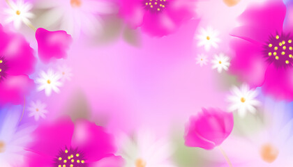 Fototapeta premium Soft floral background with pink-purple flowers, white daisies and flower petals,abstract gradient illustration, nature backdrop for holiday card, vector design template for Valentine's Day or March 8