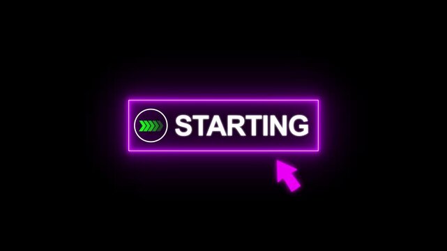 Neon Purple Glowing Starting Button with Mouse Cursor Click Animation 4K Loop on Black Background