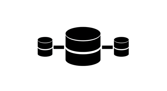 Black database server icon with connected nodes isolated on a transparent background