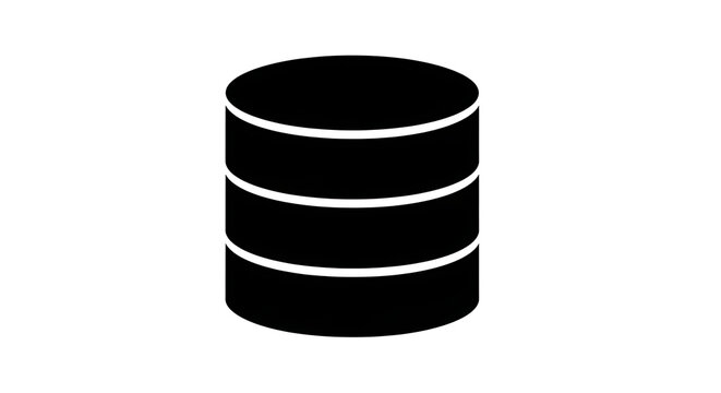 Black database server icon representing data storage and cloud computing isolated on white background