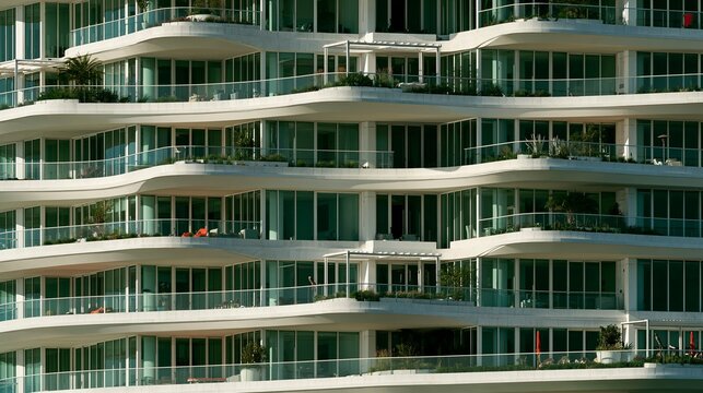 Modern architecture balcony glass railing building exterior residential complex
