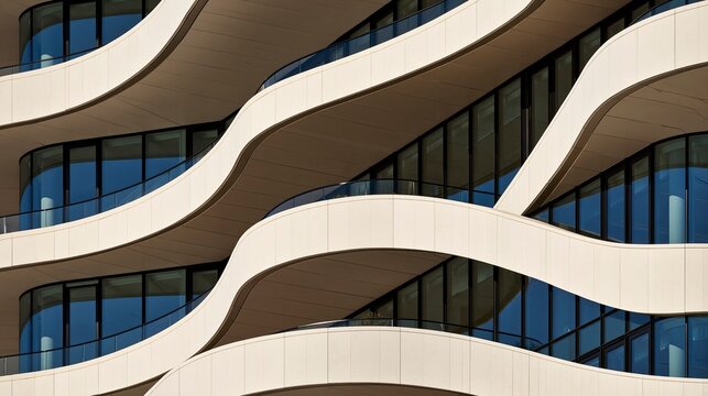 Modern architectural facade with curved white exterior and reflective glass windows
