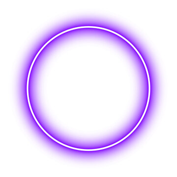 Purple glowing neon circle ring PNG with transparent background, bright white inner outline and luminous circular light effect for graphic design