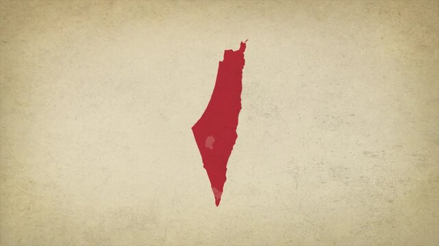 Animated Appearing PALESTINE Map Isolated on Vintage Background
