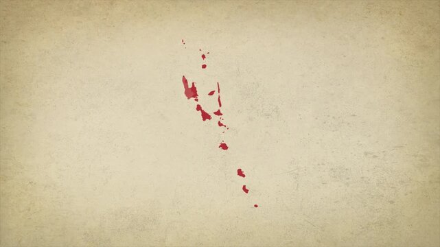Animated Appearing VANUATU Map Isolated on Vintage Background