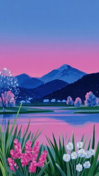 Serene mountain lake sunset mobile wallpaper