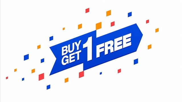 Buy one get one free colorful pixelated arrow banner with confetti effect
