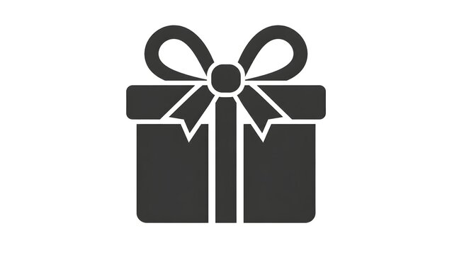 Minimalist black gift box icon with a decorative bow isolated on a white background