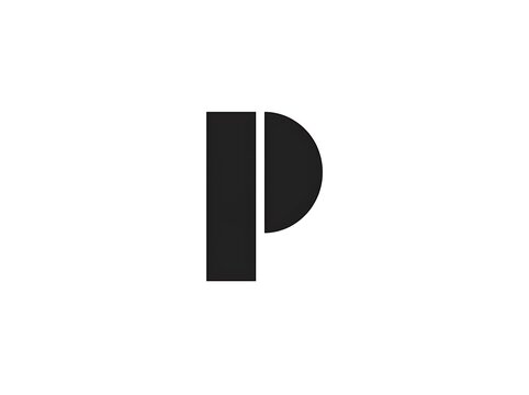 Minimalist letter P logo, bold black geometric alphabet character. Modern sans serif typography icon on white background.