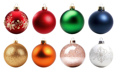 Obraz premium PNG Colorful festive Christmas ornaments, element set on transparent background