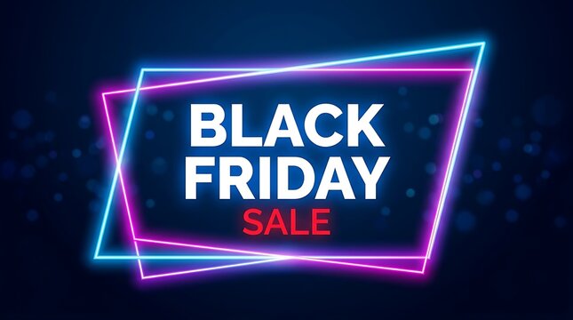 Neon black friday sale advertisement with vibrant blue and pink lighting effects