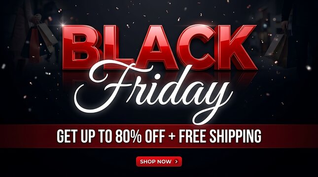 Dramatic black friday sale banner with bold text and discount offer details