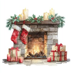 Obraz premium Cozy festive fireplace illustration.