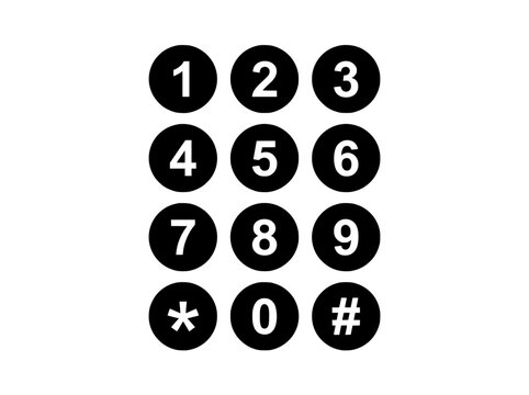 Numeric keypad vector icons, black circle telephone dial buttons, minimalist number pad set for security and phone interfaces