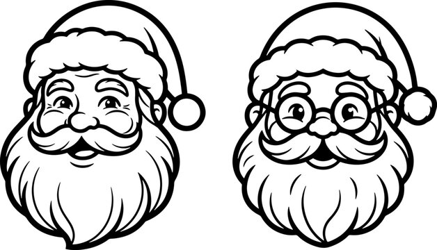 Santa claus face portraits with hats and eyeglasses for seasonal festive decor