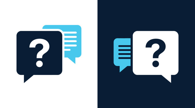 Question mark speech bubble icons represent customer support, online help center, user assistance, and FAQ communication.