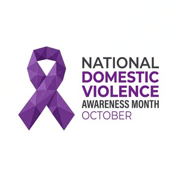 Purple geometric ribbon symbol for National Domestic Violence Awareness Month in October, social advocacy campaign and community support movement graphic design.