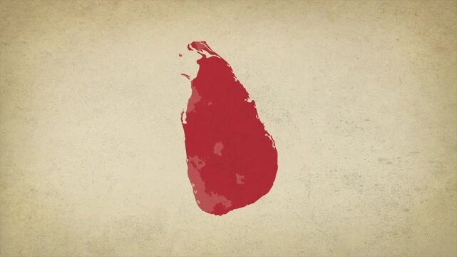 Animated Appearing SRI LANKA Map Isolated on Vintage Background