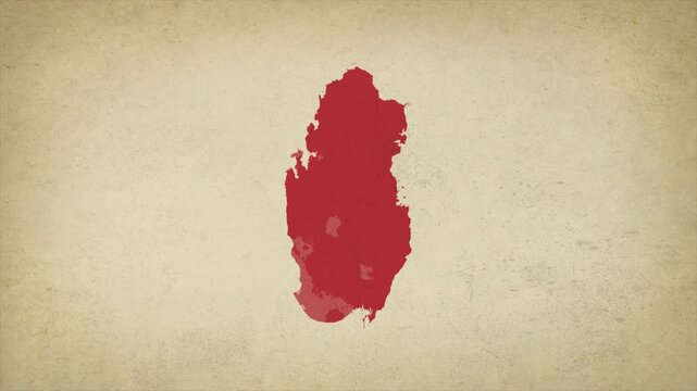 Animated Appearing QATAR Map Isolated on Vintage Background