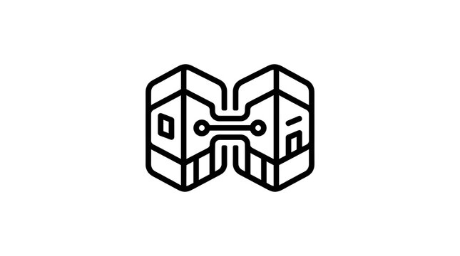 Digital twin icon representing two connected architectural structures in black line art