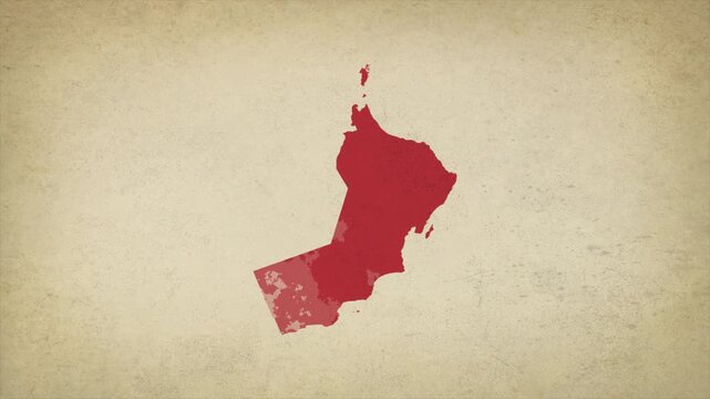Animated Appearing OMAN Map Isolated on Vintage Background