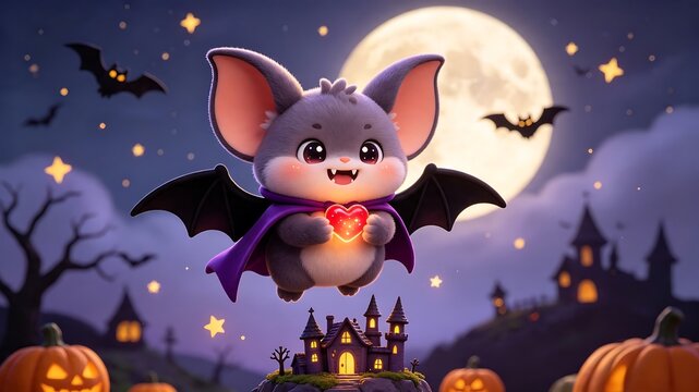 Cute Baby Vampire Bat Halloween Character in 3D